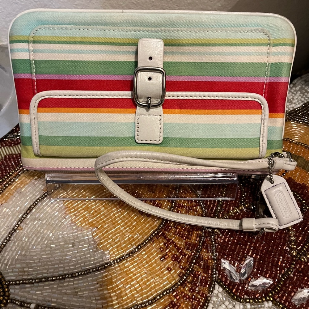Coach Hampton Multi Colored Striped Wristlet W Wh… - image 3